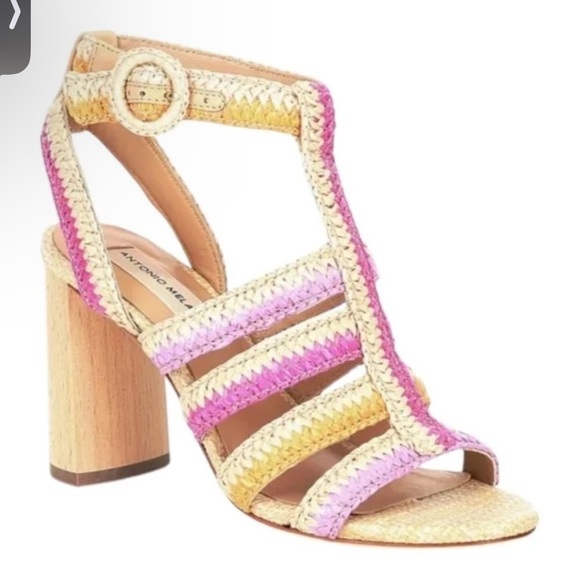 Antonio Melani Ombre Woven Raffia Strappy Sandals | Size 9.5 Boho Summer Heels - Picture 3 of 4